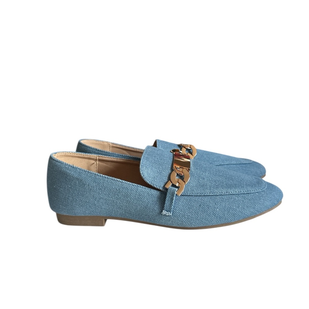 Yoki Denim Blue Loafers with Gold Chain Size 7 - Picture 2 of 4